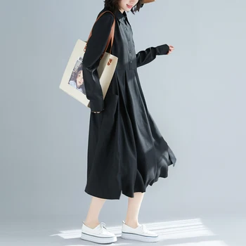 Dlhý rukáv, čierna plus veľkosť vintage ženy príležitostné voľné jar jeseň party tričko šaty elegantné oblečenie 2021 dámske šaty
