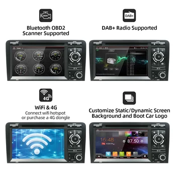 Bosion Quad core Android 10 2DIN AUTO DVD GPS prehrávač Pre Audi A3 8P 2003-2012 multimediálny prehrávač Rádio Stereo Audio Navigácia BT