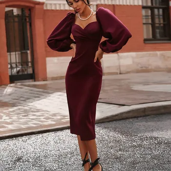 Ženy Jeseň Dlhý Rukáv Vintage Šaty 2020 Módne Dámske Ležérne Ulici OL Strany Lístkového Rukáv Šaty