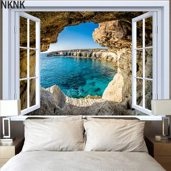 Zobrazenie okna gobelín estetické 3d tlač dekorácie internátu pozadí handričkou Prírodné scenérie nástenná maľba pláži mat tap16