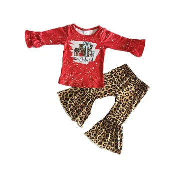 Najpredávanejšie Batoľa Detský Vianočný Dlhý Rukáv Handričku Oblek Dievča Hore A Leopard Zvony Nastaviť Deti Oblečenie S Darček Vzor