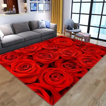 3D Červené Ruže Kvet Gauč Chodby, Podlahy Koberec Moderného Domova Spálňa Posteli Oblasti Koberec Non-slip Koberec Koberce pre Obývacia Izba