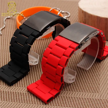 Vodotesný silikónový náramok hodiniek kapela 28mm DZ7396 DZ7370 DZ428 gumy a nerezovej ocele watchband mens popruh