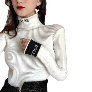 Zimné nové žien sveter kórejská verzia vysoký golier dámy sveter Slim farby, dlhý rukáv dámske klesnutie sveter W9
