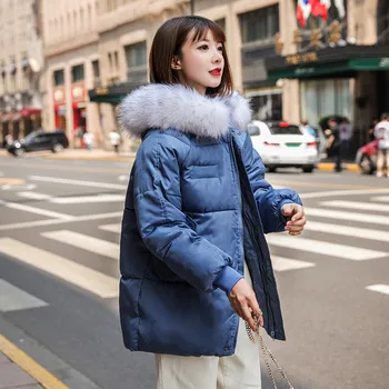 2020 Nové Zimné Dole Bavlna-čalúnená Bunda kórejský Štýl, Krátke Voľné Zahustiť Teplý Kabát Ženy s Kapucňou Čierna Biela Bežné Outwear