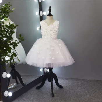 2017 Nové Biele Čipky Koncové plesové Šaty Flower Girl Šaty Prvé sväté Prijímanie Šaty Pre Dievčatá vestidos de comunion Princezná Šaty