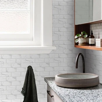 Klasický Retro Kuchyňu, Kúpeľňu Stenu Nepremokavé PVC Crystal Biele Mramorové Dlaždice samolepiaca 3D Nálepka na Stenu