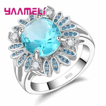Značky Blue Crystal Kvet Tvar Pre Dievčatá Narodeniny Milovníka Darčeky Módne Svadobné Zapojenie 925 Sterling Silver Ring