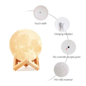 16 Farieb 3D Moon Lampy, Nočné Osvetlenie, USB Nabitá 10 Úrovne Stmievateľné LED Stolové Lampy, Farebné Spálňa Decor Kreatívny Darček k Narodeninám