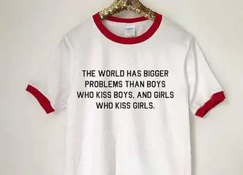 Skuggna svet má Väčšie Problémy, Než Chlapcov, Ktorí Kiss Chlapci a Dievčatá, Ktorí Kiss Dievčatá Zvonenie Väčšie problémy tričko Gay Pride
