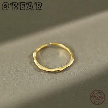 OBEAR 925 Sterling Silver Minimalistický Nepravidelný Tenký Krúžok pre Ženy 18k Zlatom Otvoriť Krúžok Módne Doplnky
