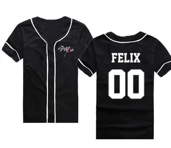 Nový príchod kpop straykids meno člena tlač black/white baseball tričko na leto unisex móda krátky rukáv t-shirt