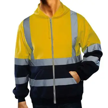 Muži Reflexné pásky sanitácie trakmi, fleece Bunda s kapucňou za studena-odolné vonkajšie sveter Bezpečnosti Práce Kabát Vonkajšie