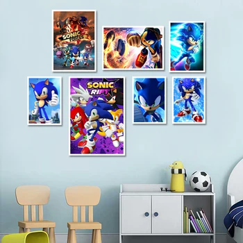 Cartoon Sonic Video Hry Plagát Plátno Na Maľovanie Vytlačí Wall Art Obrázky Pre Deti Izba Obývacia Izba Dekor