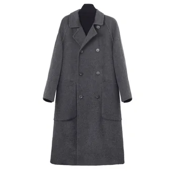 Bežné vlnené kabát žien dlho zákopy srsti 2020 zimné módne dlhé nad kolená šedá hrubé vlnené kabát žena cashmere parkas