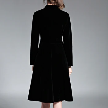 Plus Veľkosť Zimné Šaty Čierne Zamatové Šaty Žien Vintage Dlhé Rukávy Audrey Hepburn Dámy Office Šaty, Šaty D7D102A