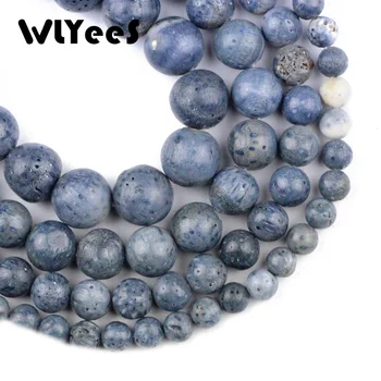 WLYeeS kvalitné Prírodné Modré coral Stone Kolo Voľné Korálky 6 8 10 12 mm pre Šperky Náramok, Náhrdelník Trendy Unisex, Takže urob si sám