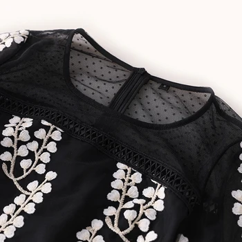 Podľa Megyn 2019 lady maxi-dress výšivky krátky rukáv stranou, aj šaty 2XL plus veľkosť čierna biela kvetinová dizajnér