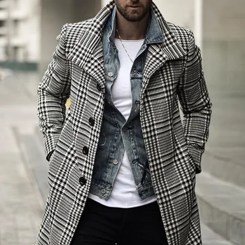 Elegantný Prehoz Zimné Zvrchníky Mens Pozrite Dlhé Bundy Pánske Anglicko Štýl Vintage Zimné Kabáty Pre Pánske Výkopu Coats Slim Fit