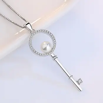 925 Sterling Silver Šperky Zirconia kľúčovej Perly, Prívesky, Náhrdelníky Pre Ženy Darček 45 cm Reťaz choker Reťazca collares S-N73