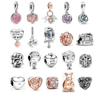 2020 Nové 925 Sterling Silver Srdce Korálky Bocian Dievča Sova Páry Teenager Visieť Charms Fit Originálny Náramok Ženy DIY Šperky