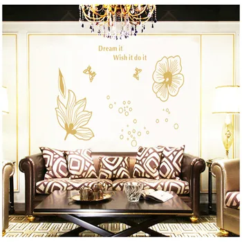 Jednoduchý zlatý žltá čiara kvety, spálne, obývacia izba osobnosti dekoračné samolepky na stenu pvc samolepiace vymeniteľné obtlačky