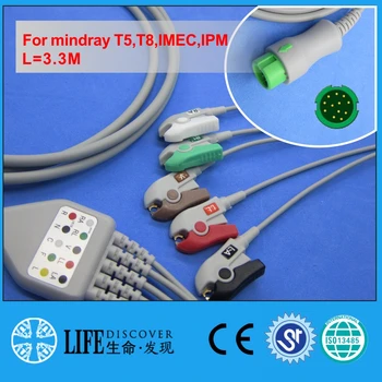 Jeden kus EKG kábel s 5 klip vedú vodiče pre mindray T5,T8,IMEC,IPM pacienta monitor
