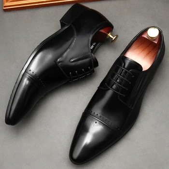Čierna Hnedá Mens Strany Topánky Formálne Oxfords Originálne Kožené Topánky Móda Ukázal Prst Formálne Obchodné Muž Svadobné Šaty Topánky
