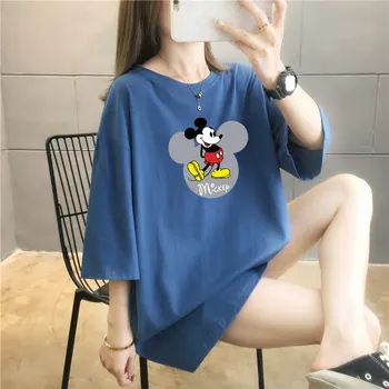 Disney Voľné Ženy T-shirts Mickey Mouse M-4XL O-krku Bavlna Nadrozmerné Ženské Oblečenie Letné T-shirts Lady Topy Ženy, Nový Tees