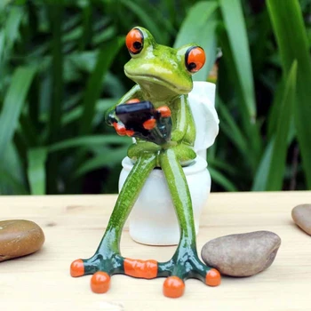 3D Žaba Socha Bábiky, Figúrky Kawaii Remesiel Sedí Wc Ozdoby pre Domova Živice Žaba Figúrky, bytové Doplnky