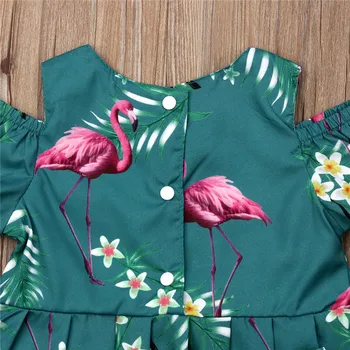 Batoľa Detský Baby Dievčatá doprava zadarmo Šaty okolo krku Geometrie krátky rukáv Topy flamingo tlač šortky 2PC Polyester oblečenie