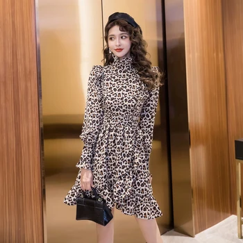 COIGARSAM Tlač Ženy jednodielne šaty kórejský Nové Šaty Leopard Zrna 2858