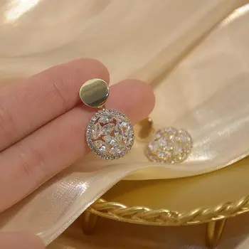 14K Reálne Pozlátené Módne Šperky Crystal Kov Nádherné Okrúhle Náušnice pre Ženu Dovolenku Strany Elegantné Náušnice Zirkón