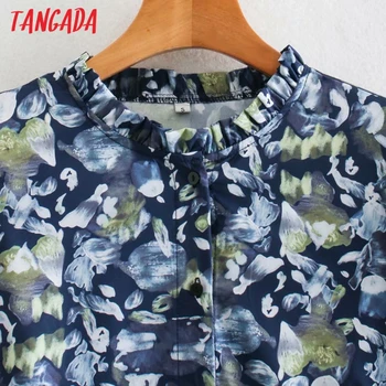 Tangada Módne Ženy Leaf Tlač Vintage Šaty 2021 Nový Príchod Dlhý Rukáv Dámske Krátke Šaty Vestidos XN153