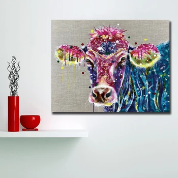 Móda Tlač Pop Wall Art Zvierat Krava Plátno, Maľovanie na Obývacia Izba Domova olejomaľba Wall Art Obraz bez rámu