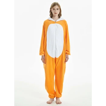 Kigurumi Roztomilý Oranžový Fox Zvierat Cartoon Pajama Flanelové Pyžamo Unisex Dospelých Nightie Sleepwear