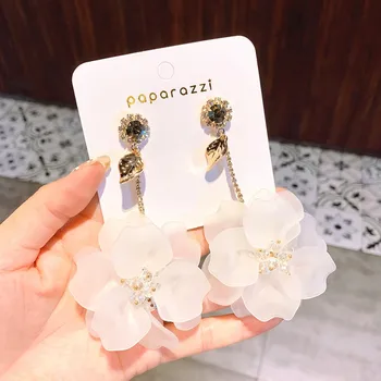 2019 kórejský horúce módne šperky prehnané veľký biely kvet, náušnice dlhé odseku beach party vyhlásenie náušnice pre ženy