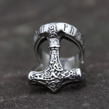 Viking Mjolnir Thor ' s Hammer Trojice Uzol Krúžok Mens Nordic Rune z Nehrdzavejúcej Ocele, Prstene Amulet Šperky