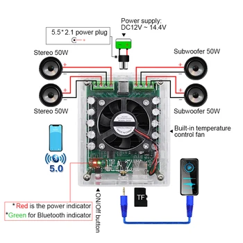 AIYIMA Bluetooth 5.0 TDA7850H Amplificador Audio Class AB Auto Zosilňovač, 4 Kanály, 50Wx4 Amp Hifi Moc Zvuk Reproduktorov Zosilňovač