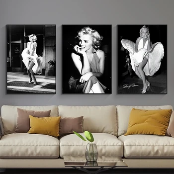 Slávna Marilyn Monroe Čiernej a Bielej Vintage Plátno Maľovaní Plagátov a Tlačí na Steny Umenie Fotografie pre Obývacia Izba Domova