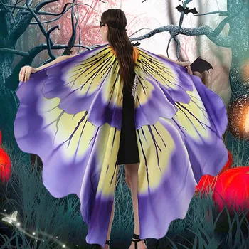 Ženy Halloween Elegantné Motýlích Krídel Šatkou Módne Novinky, Kvetinové Vytlačené Lady Cape Kostým Príslušenstvo S Čipkou Maska Šatky 1PC
