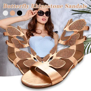 Drahokamu Gladiator Sandále Ploché Butterfly-Tvar Topánky pre Ženy, Svadobné Svadobné H9