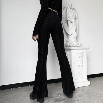 InsDoit Gotické Oblečenie Vintage Nohavice Ženy Čierne Pruhované Nohavice Streetwear Jar Harajuku Estetické Vysoký Pás Obličkového Nohavice