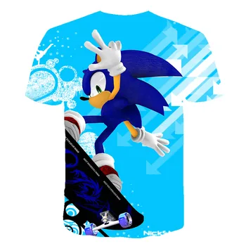 Skateboar Sonic the Hedgehog t shirt 3D Vytlačené Chlapci Dievčatá Krátky Rukáv Najnovšie Deti, Kreslené tričká Ležérne Oblečenie Detí