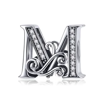 CODEDOG 925 Sterling Silver Písmeno M Abecedy Korálky Charms Fit Kúzlo Náramky & Bangles DIY Príslušenstvo Šperky C030-K