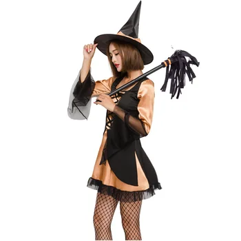 Umorden Halloween Karneval Dovolenku Strany Kostým Čarodejnice Žena Orange Čarodejnice Kostýmy Krátke Mini Šaty, Šaty pre Ženy Dospelých