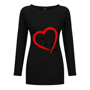 Srdce Tlače Ženy Dlhý Rukáv T-shirt 2020 Jeseň Príležitostné Voľné Top Tees Femme Dámy Harajuku Tričko Poleras Mujer Camiseta