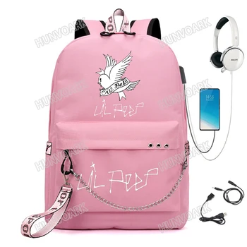 Horúce Lil Peep Batoh Módny Dizajn školské batohy pre dospievajúcich Dievčat, Študentské Tašky USB multifunkčné cestovný Notebook Mochilas