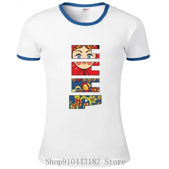 Letné bavlnené tričká ženy značky tshirts Matryoshka CCCP - ruský Babushka hniezdenie bábika T-Shirt topy tees módne euro veľkosť
