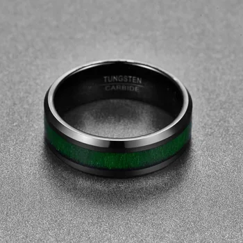 2020 elektrolyticky pokrývajú Vintage Šperky pánske Prstene s Green Line Vykladané Javor Black Volfrámové Ocele Krúžok na Predaj